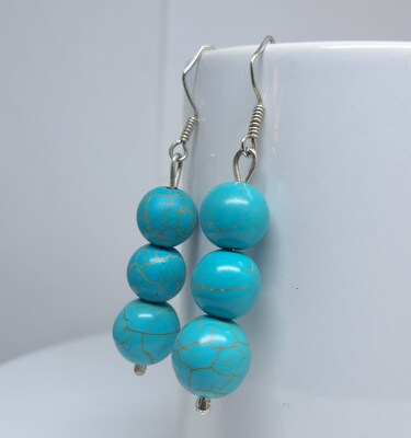 Handmade Reconstituted Turquoise 10MM Beads Earrings - image3